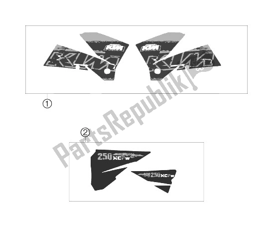 All parts for the Decal of the KTM 250 XCF W South Africa 2007