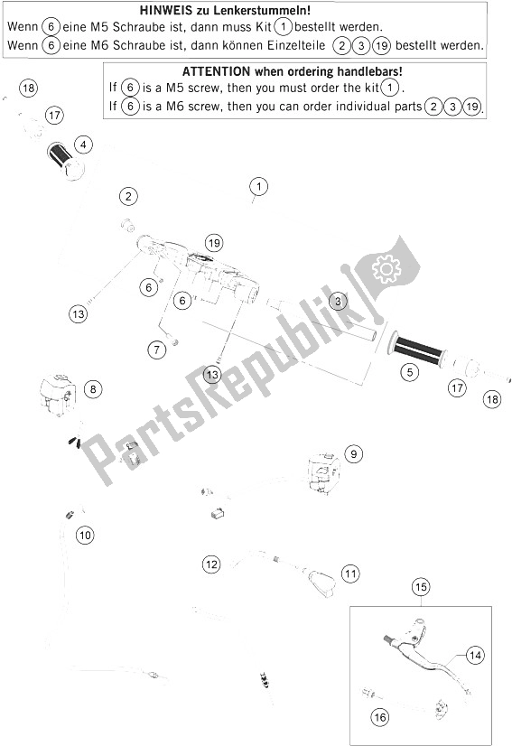 All parts for the Handlebar, Controls of the KTM RC 390 White ABS B D 15 Asia 2015