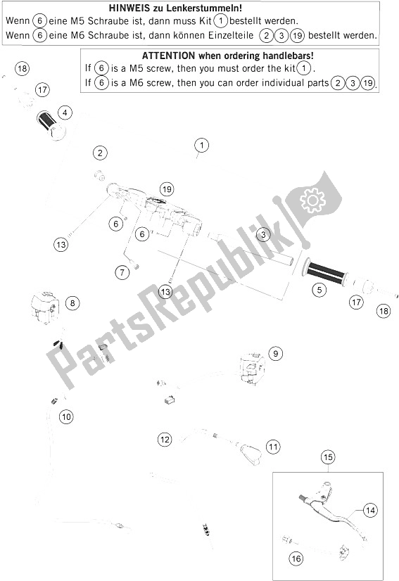 All parts for the Handlebar, Controls of the KTM RC 390 White ABS CKD 16 Colombia 2015
