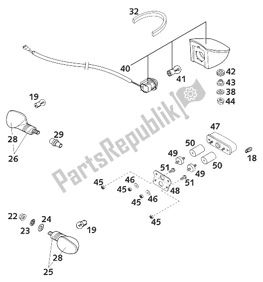 Tutte le parti per il Lampeggiatore, Luce Posteriore Duca 2 del KTM 640 Duke II Lime Europe 2001