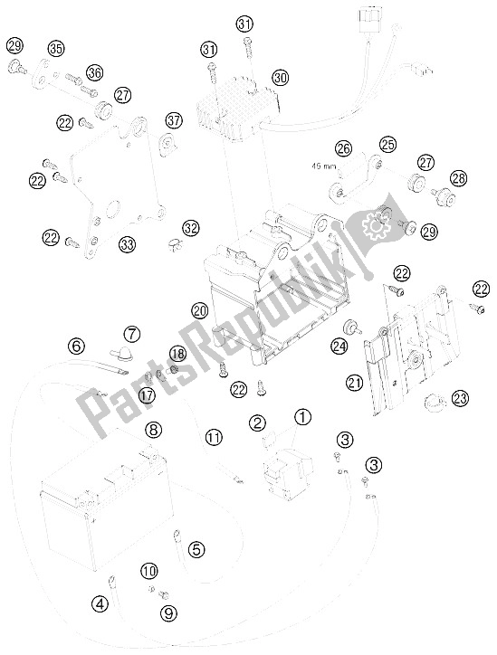 All parts for the Battery Box of the KTM 990 Super Duke Black Europe 2009