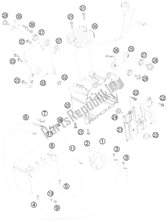 All parts for the Battery Box of the KTM 990 Super Duke R France 2009