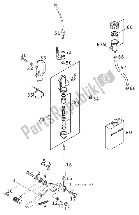 Toutes les pièces pour le Commande De Frein Arriere Duke 200 du KTM 640 Duke II United Kingdom 2000