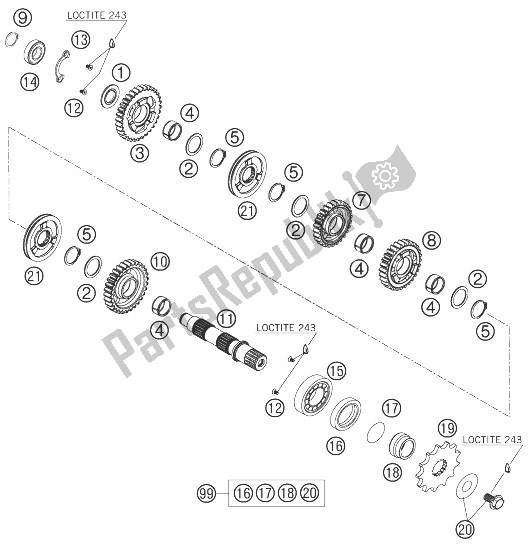 All parts for the Transmission Ii - Countershaft of the KTM 450 SXS F Europe 2007