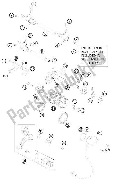 All parts for the Shift Mechanism of the KTM 990 Adventure White ABS 11 Australia United Kingdom 2011