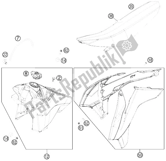 All parts for the Tank, Seat, Cover of the KTM 250 SX F USA 2015