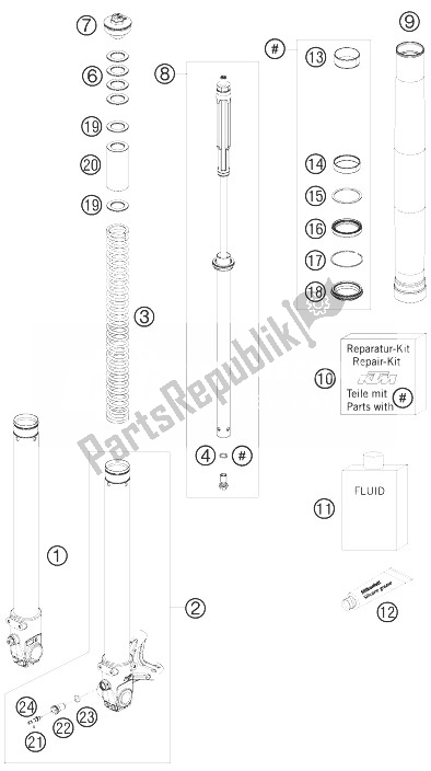 Tutte le parti per il Smontaggio Forcella Anteriore del KTM 690 Duke R Australia United Kingdom 2010