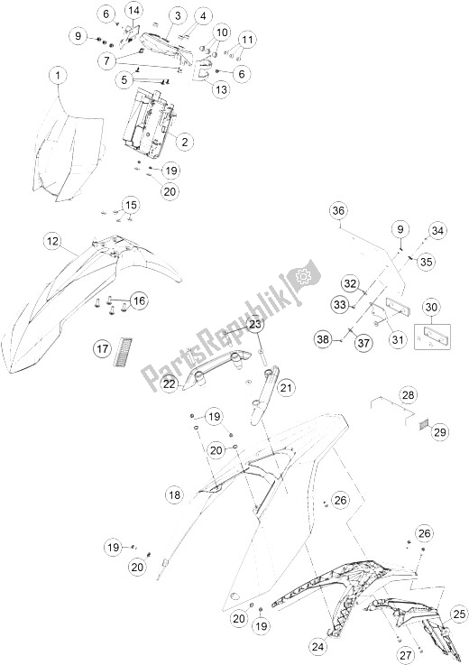 Toutes les pièces pour le Masque, Garde-boue du KTM 690 Enduro R ABS Europe 2015