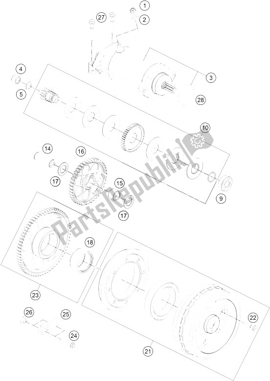 All parts for the Electric Starter of the KTM 1290 Super Adventure WH ABS 15 France 2015