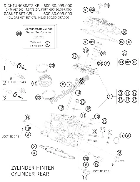 Toutes les pièces pour le Culasse Arrière du KTM 990 Supermoto R Europe 2009