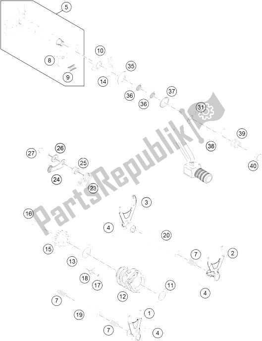 All parts for the Shifting Mechanism of the KTM 250 EXC F Europe 2015