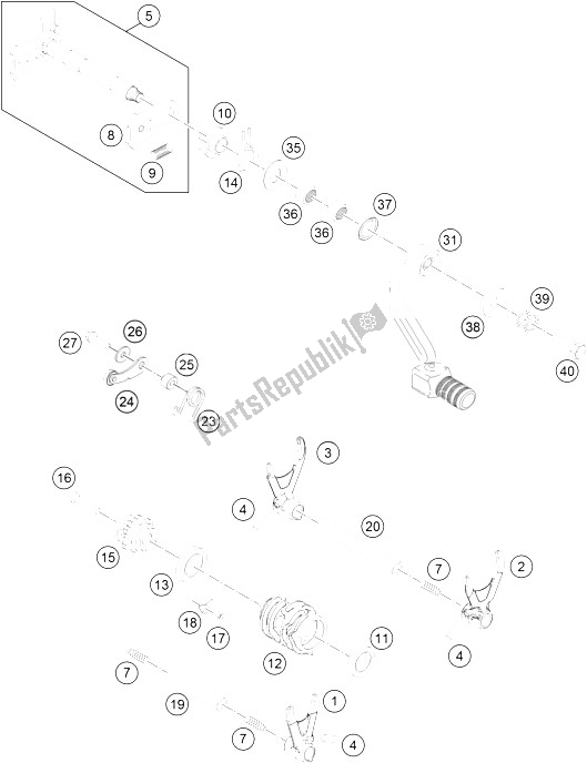All parts for the Shifting Mechanism of the KTM 250 XCF W USA 2015