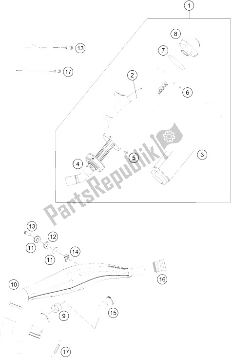 All parts for the Exhaust System of the KTM Freeride 250 R USA 2016