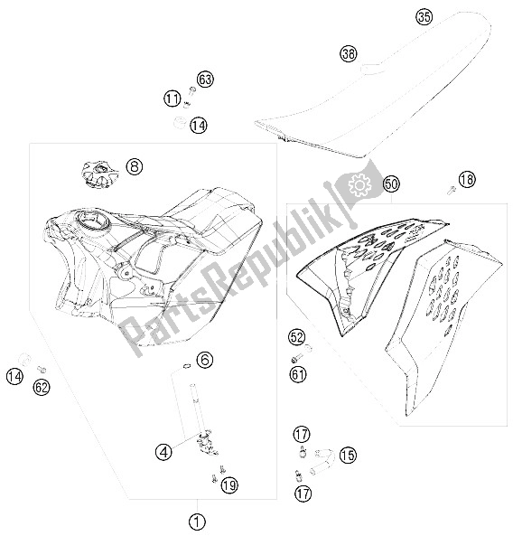 All parts for the Tank, Seat, Cover of the KTM 250 EXC F Australia 2008