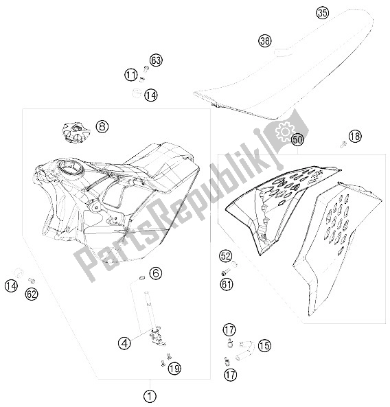 All parts for the Tank, Seat, Cover of the KTM 450 EXC R USA 2008