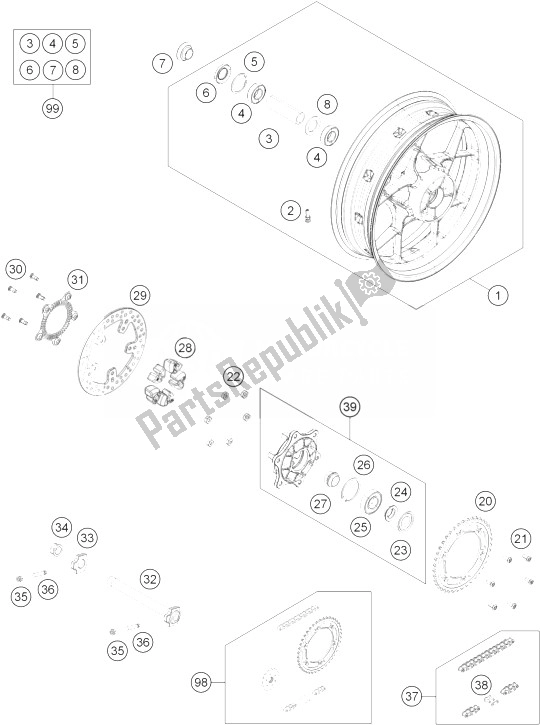 Alle onderdelen voor de Achterwiel van de KTM 690 Duke Black ABS CKD Malaysia 2013