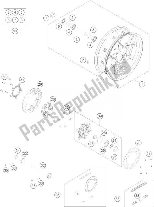 All parts for the Rear Wheel of the KTM 690 Duke White ABS USA 2014