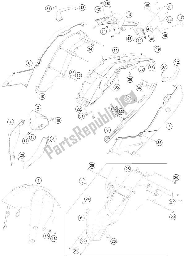 Todas las partes para Máscara, Defensas de KTM 200 Duke WH W O ABS B D 16 Asia 2016