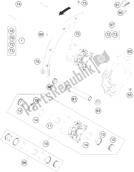 Alle onderdelen voor de Voorwiel van de KTM 85 SXS 17 14 USA 2015