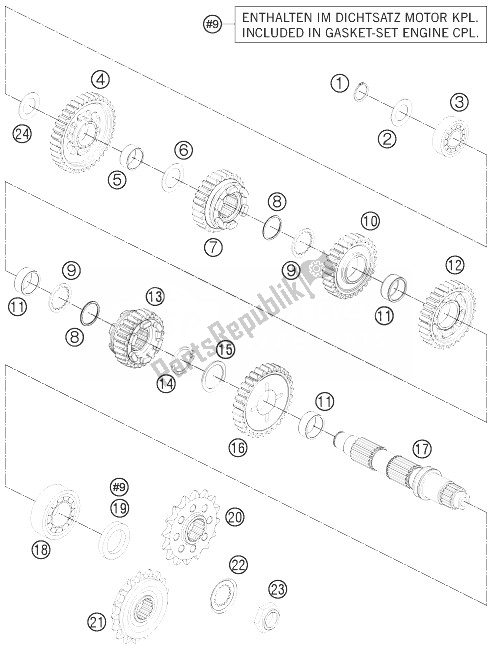 All parts for the Transmission Ii - Countershaft of the KTM 1190 ADV ABS Grey WES Europe 2014