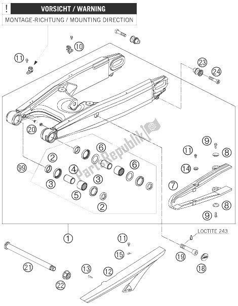 All parts for the Swing Arm of the KTM 990 Super Duke R France 2010