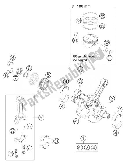 Tutte le parti per il Albero Motore, Pistone Lc8 del KTM 950 Adventure S Blue High USA 2004