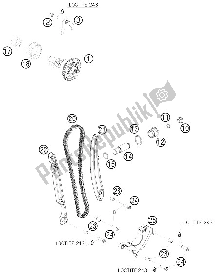 All parts for the Timing Drive of the KTM 450 EXC Australia United Kingdom 2009