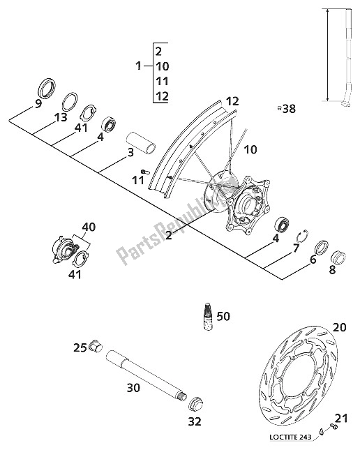 Todas as partes de Roda Dianteira 400/640 Lc4 2001 do KTM 640 LC4 E United Kingdom 2001