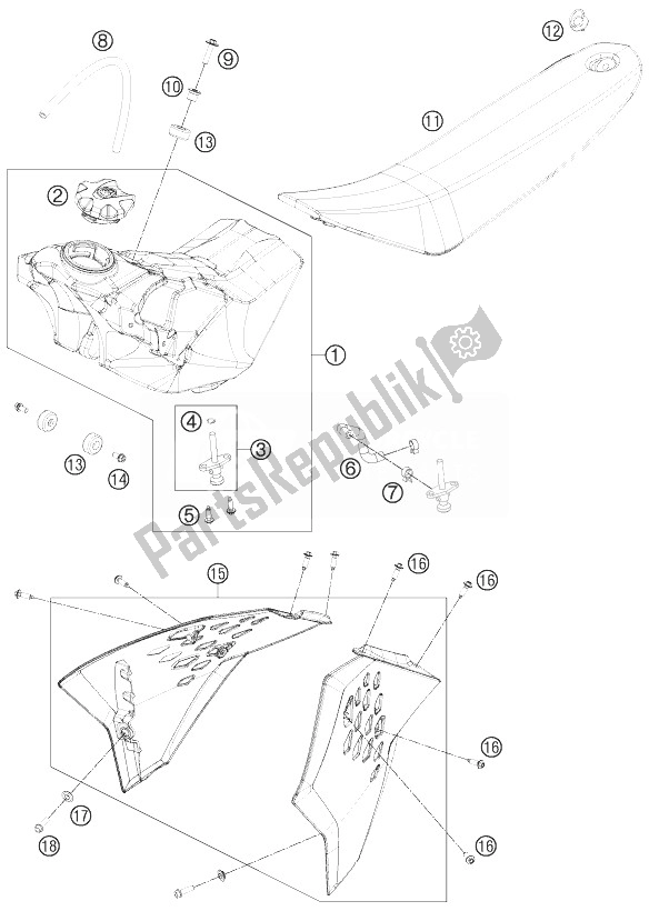 All parts for the Tank, Seat, Cover of the KTM 65 SX Europe 2014