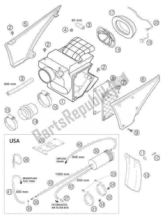 Toutes les pièces pour le Boîtier De Filtre à Air 625 Smc du KTM 625 SMC Australia United Kingdom 2004