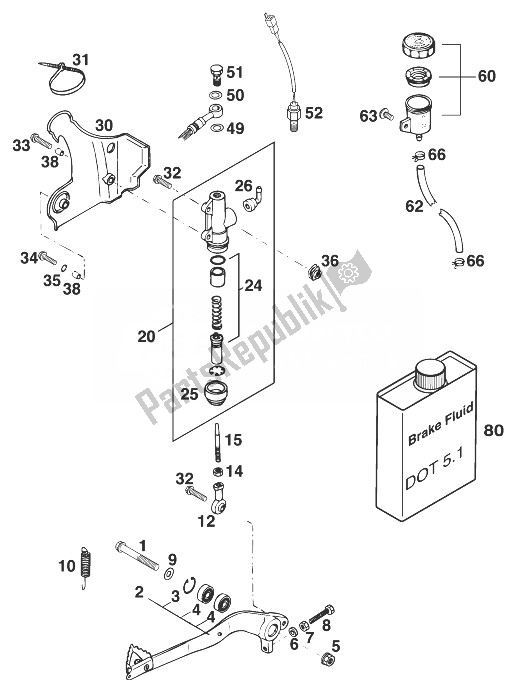 Todas las partes para Control De Freno Trasero 250-380'98 de KTM 380 MXC 12 LT USA 1998