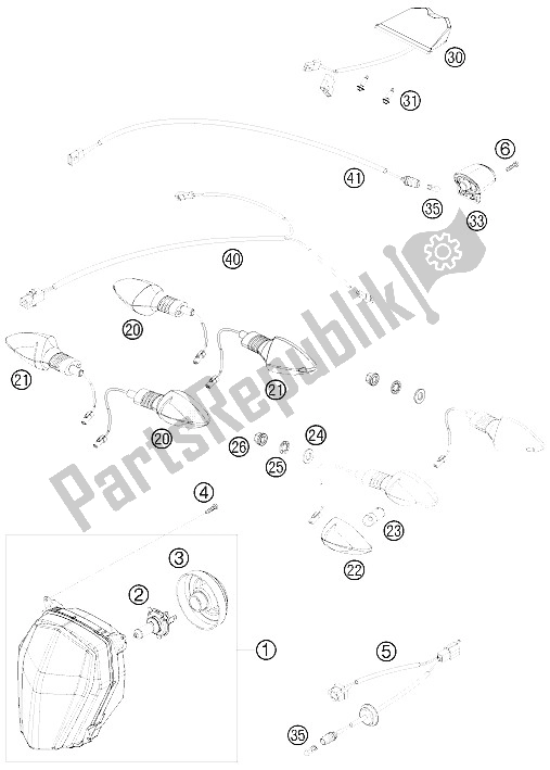 All parts for the Lighting System of the KTM 690 SMC Australia United Kingdom 2011