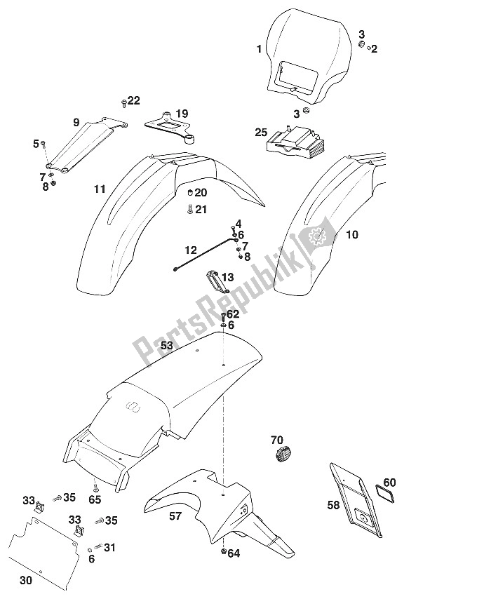 Tutte le parti per il Parafanghi Egs-e '97 del KTM 620 EGS E 37 KW 20 LT ROT Europe 1997