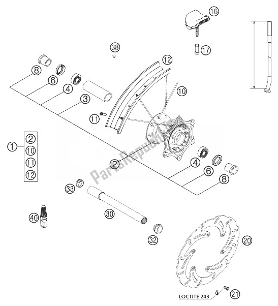 Alle onderdelen voor de Voorwiel 125/200 van de KTM 125 SX Europe 2003