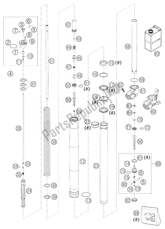 Todas as partes de Forklegs Wp Usd 43 640 Lc4 do KTM 640 LC4 Enduro Black 12L 03 Europe 2003