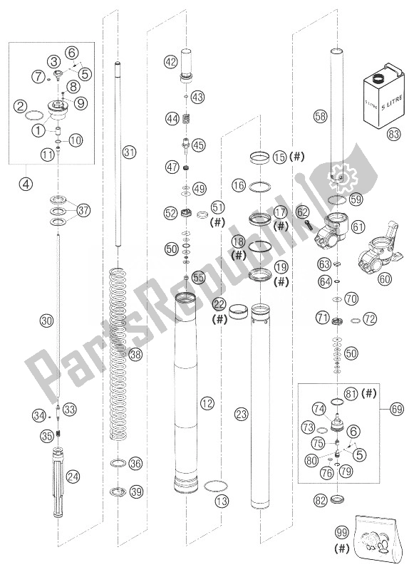 Tutte le parti per il Forklegs Wp Usd 43 640 Lc4 del KTM 640 LC4 Enduro Orange 12L Australia 2003