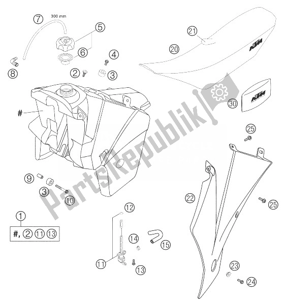 All parts for the Tank, Seat, Cover Racing Exc of the KTM 250 EXC G Racing USA 2004