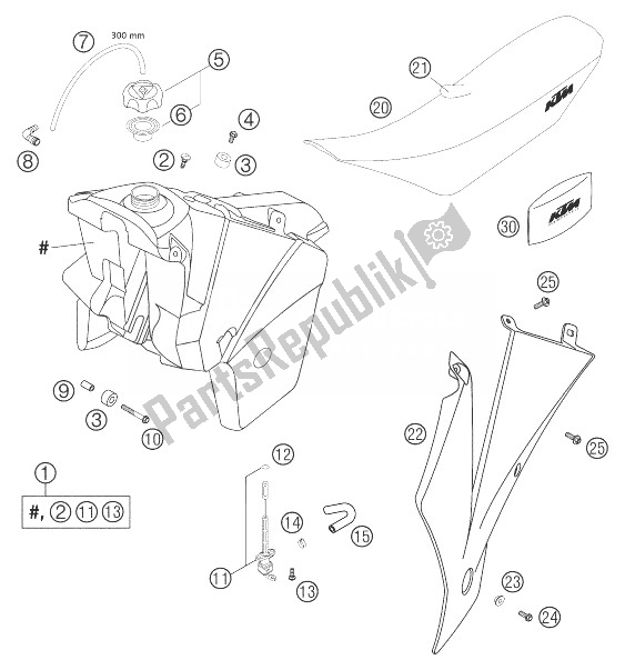 All parts for the Tank, Seat, Cover Racing Exc of the KTM 400 EXC Racing Europe 2004