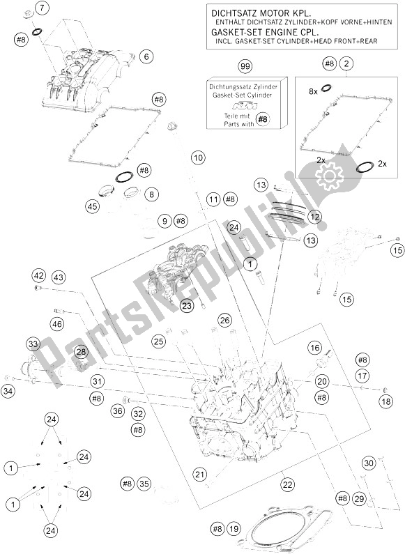 Tutte le parti per il Testata Anteriore del KTM 1290 Super Duke GT OR ABS 16 USA 2016