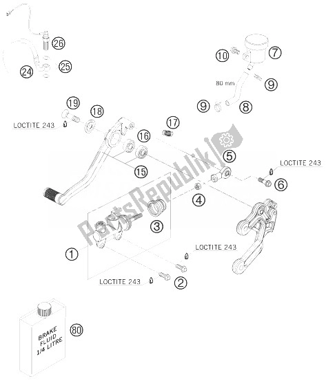 All parts for the Rear Brake Control of the KTM 990 Super Duke Olive ME Australia United Kingdom 2010