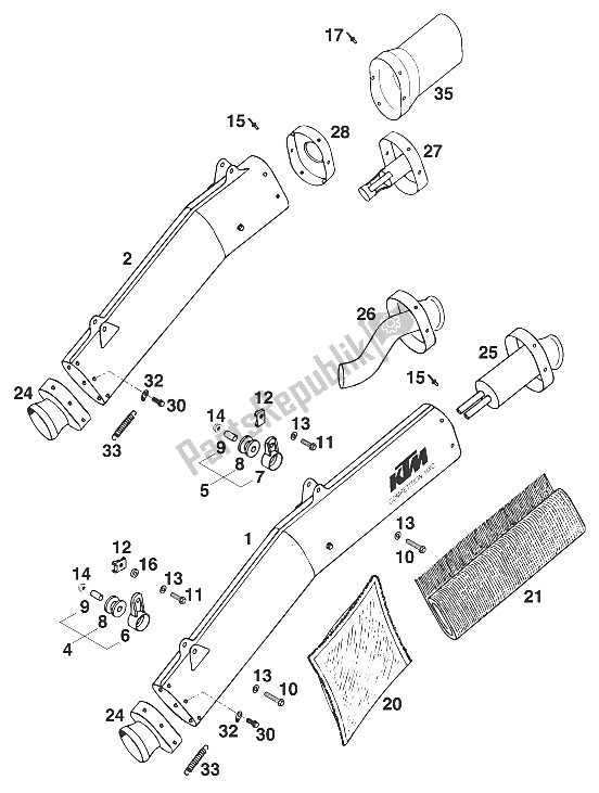 All parts for the Silencer Sx,sc '97 of the KTM 620 SUP Comp WP Europe 1997