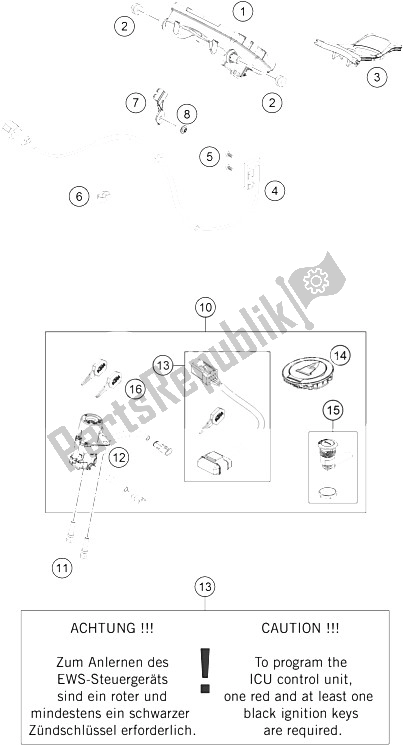 All parts for the Instruments / Lock System of the KTM 1190 RC 8 R Europe 2009