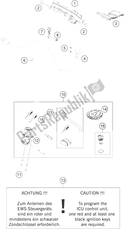 All parts for the Instruments / Lock System of the KTM 1190 RC 8R LIM ED Red Bull 09 Europe 2009