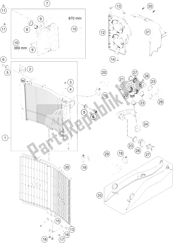 All parts for the Cooling System of the KTM 1190 Adventure ABS Grey Australia 2015
