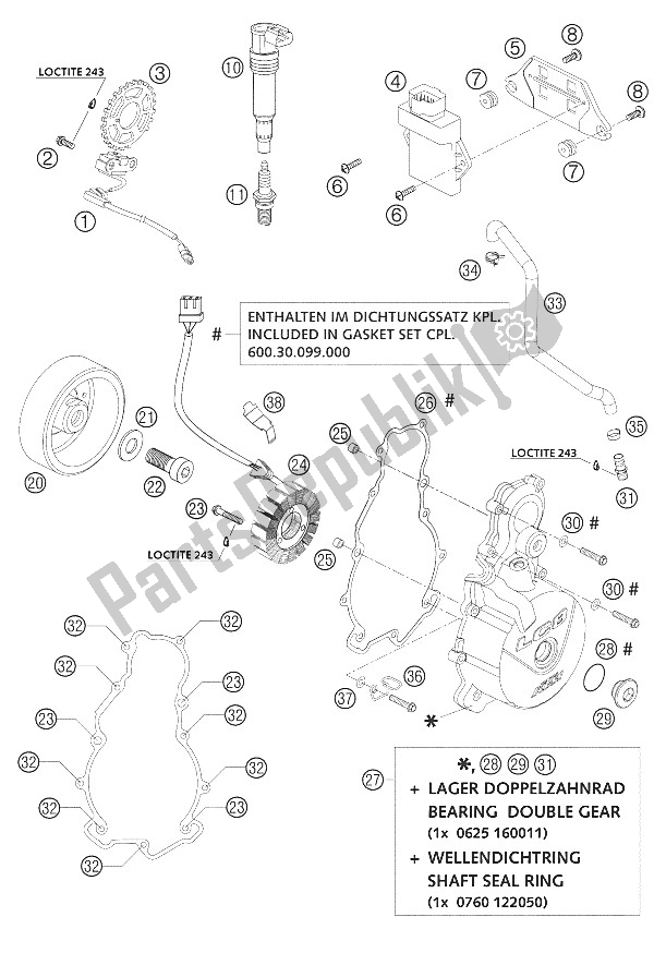 All parts for the Ignintion System Lc8 of the KTM 950 Adventure Europe 2002