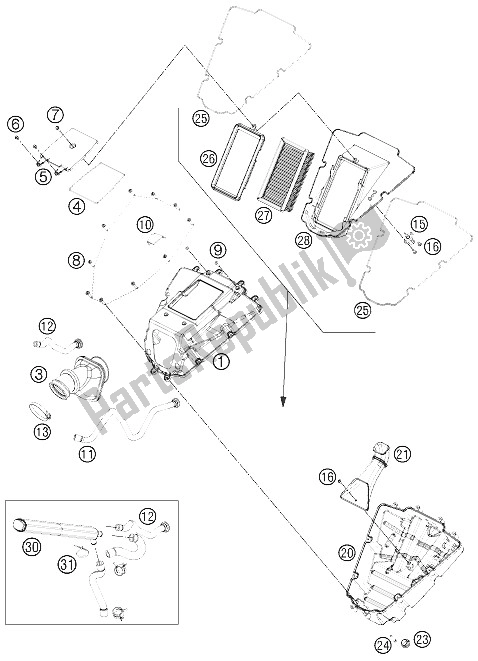 All parts for the Air Filter of the KTM 690 Duke R Europe 2011