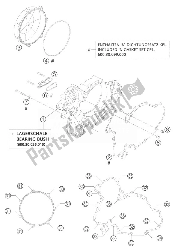 Tutte le parti per il Coperchio Frizione Lc8 del KTM 950 Adventure S Blue High Europe 2004