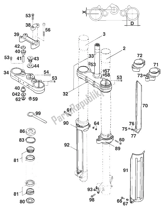 All parts for the Front Fork - Steering Stem Wp Egs '97 of the KTM 400 EGS 20 KW 11 LT Orange Europe 1997