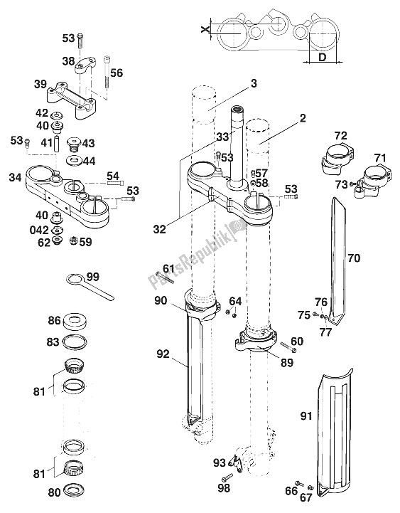 All parts for the Front Fork - Steering Stem Wp Egs '97 of the KTM 620 Competition Limited 20 KW Europe 1997