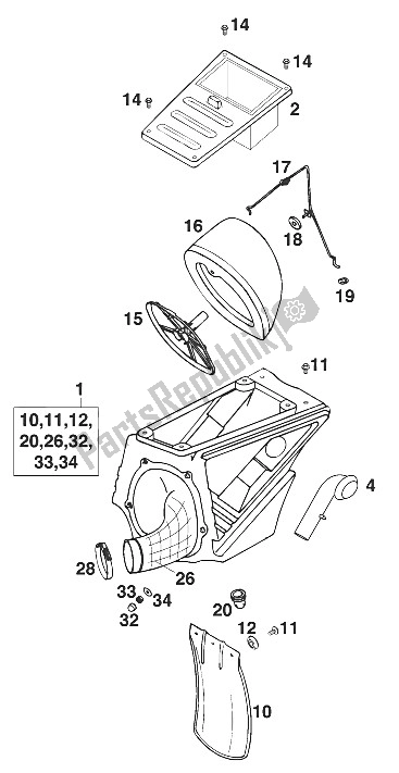 Todas las partes para Caja De Filtro De Aire Euro 125 Lc2 '97 de KTM 125 LC2 100 Orange Europe 110372 1997